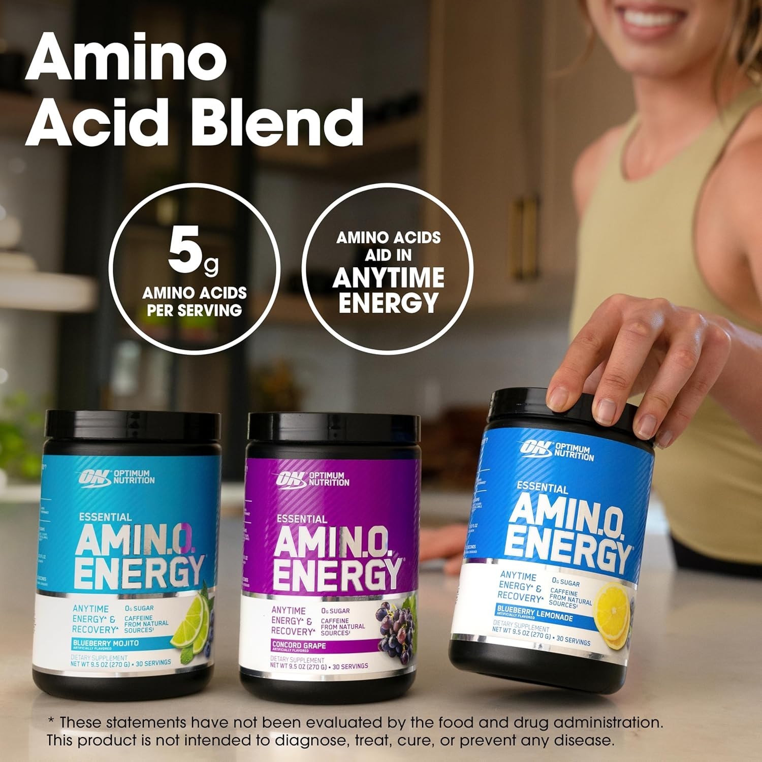100mg Caffeine Amino Energy Blend – Pre Workout Powder for Optimal Focus, 9.5oz
