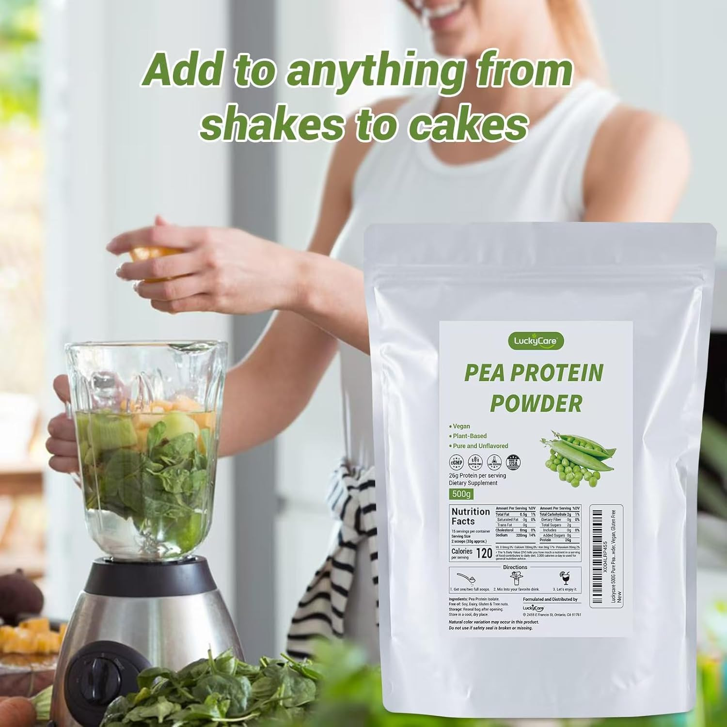 100% Organic Pea Protein Powder Vegan Formula Supports Muscles 26g Per Serving
