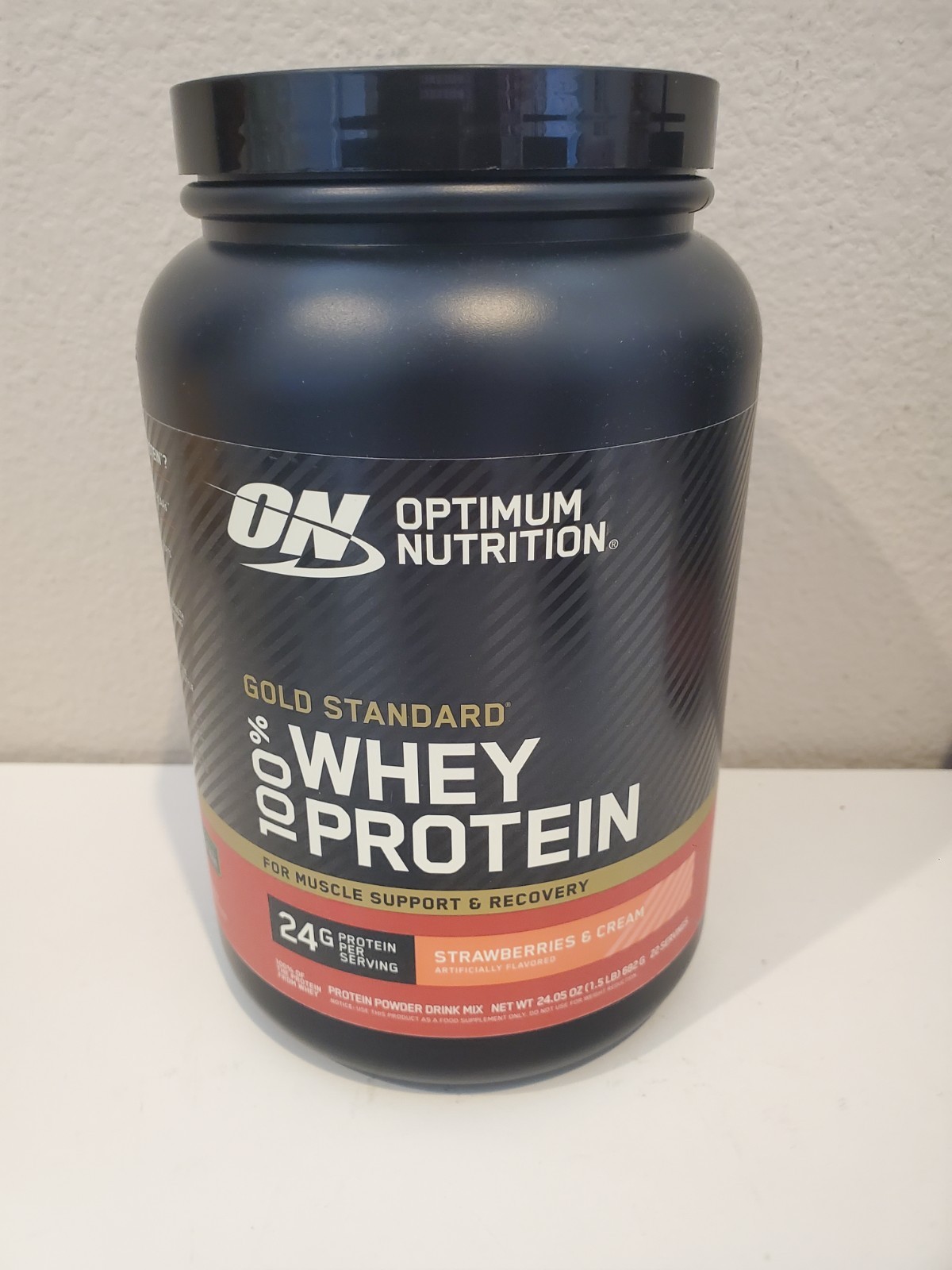 Lot of 3×24 oz Optimum Nutrition 100% Whey Protein, Strawberry, Vanilla Exp 2028