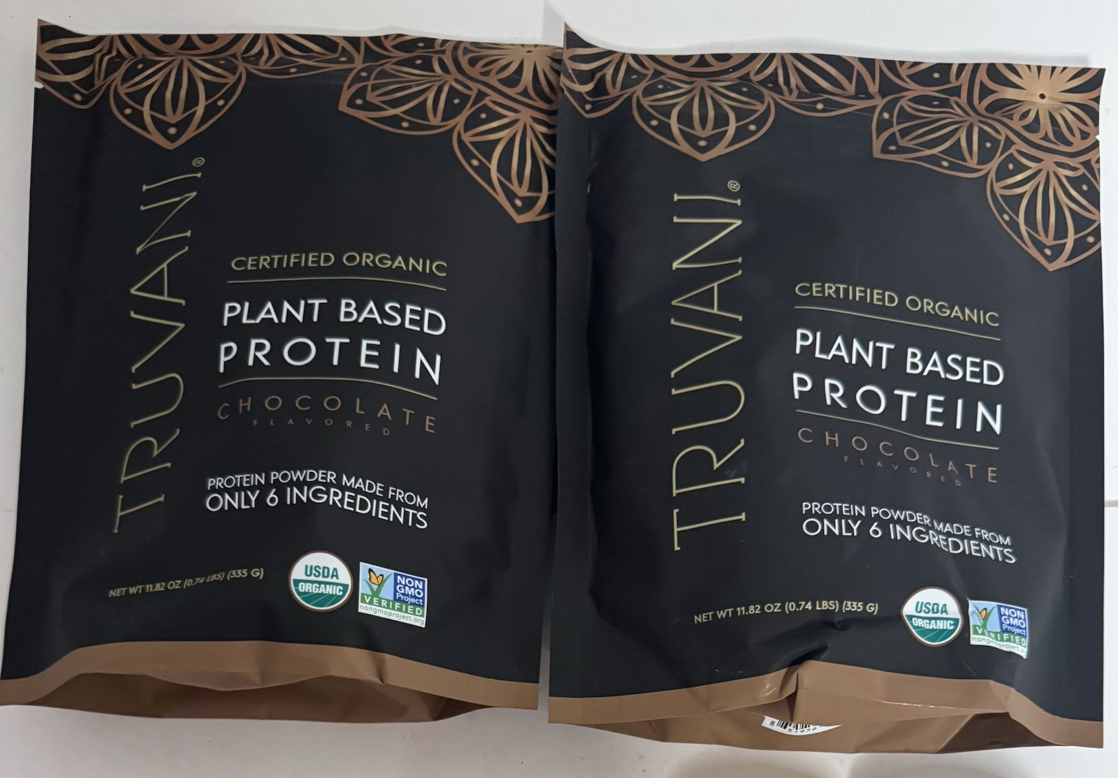 2) TRUVANI PLANT BASED PROTEIN CHCOLATE FLAVORED POWDER 11.82 OZ EACH EXP 1/29