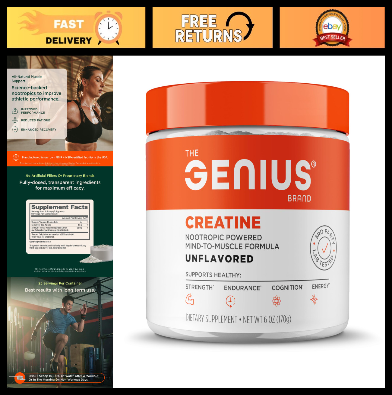 Ultra Pure Creatine Monohydrate with Nootropics & Beta Alanine – 25 Servings