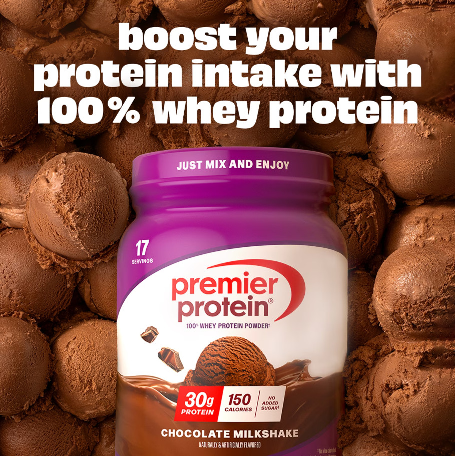 Premier Protein 100% Whey Powder, Chocolate Milkshake, 30g Protein, 29 Servings
