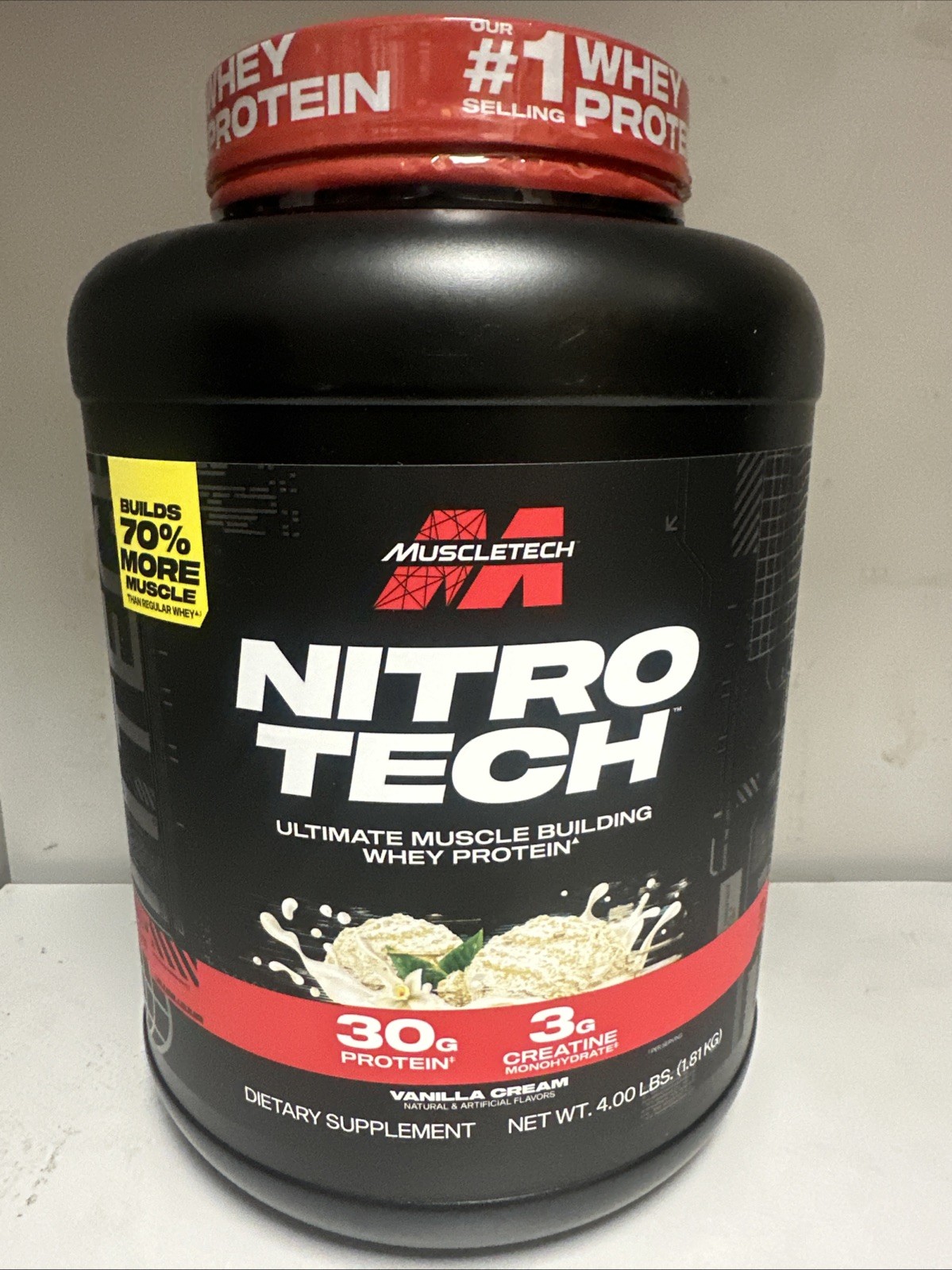MuscleTech Nitro-Tech Whey Protein, Vanilla Cream, 4 lb, 30g Protein