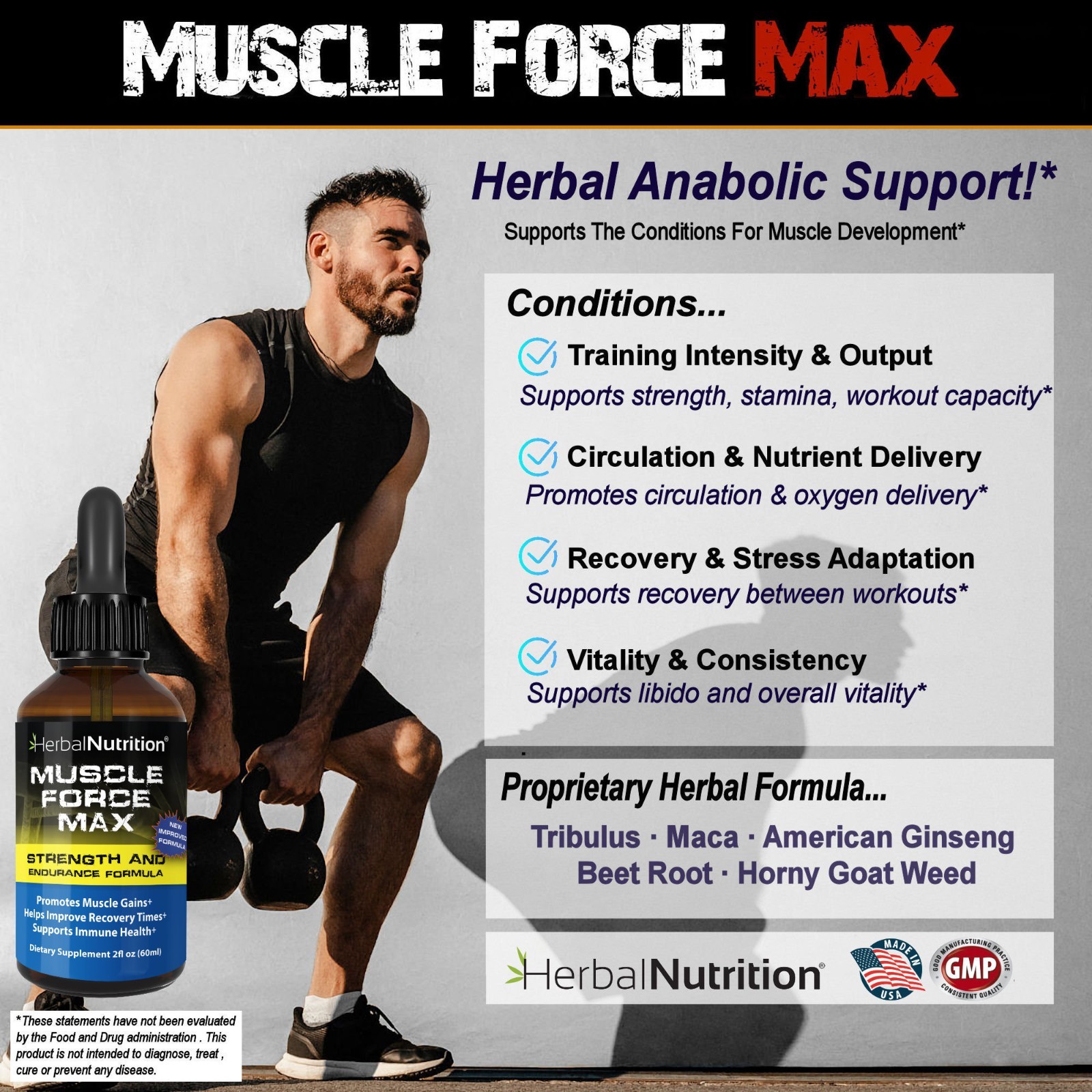Body Building Supplement Muscle Force Max 2 Bottle Pack 175mg Growth Formula