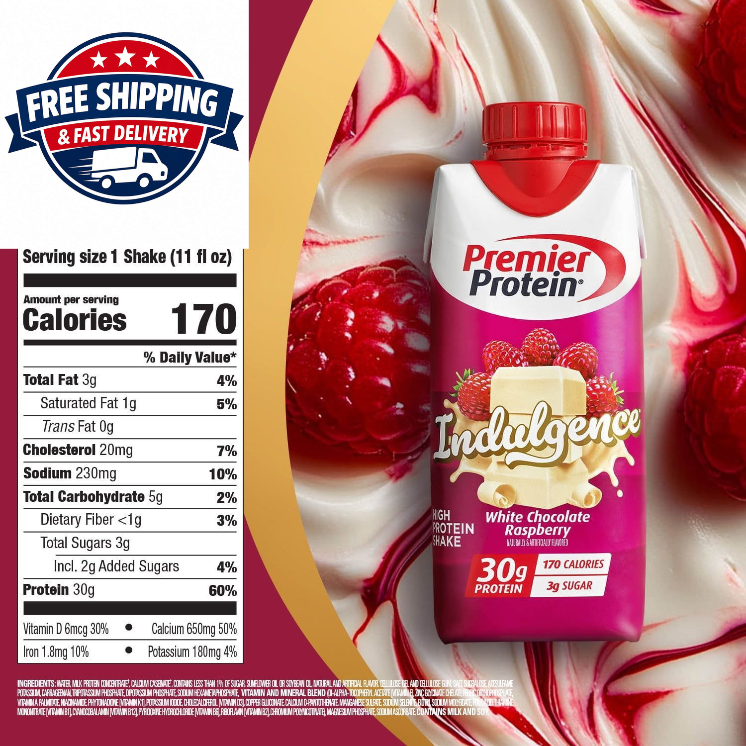 Premier Protein Indulgence Protein Shake, White Chocolate Raspberry, 12 Ct