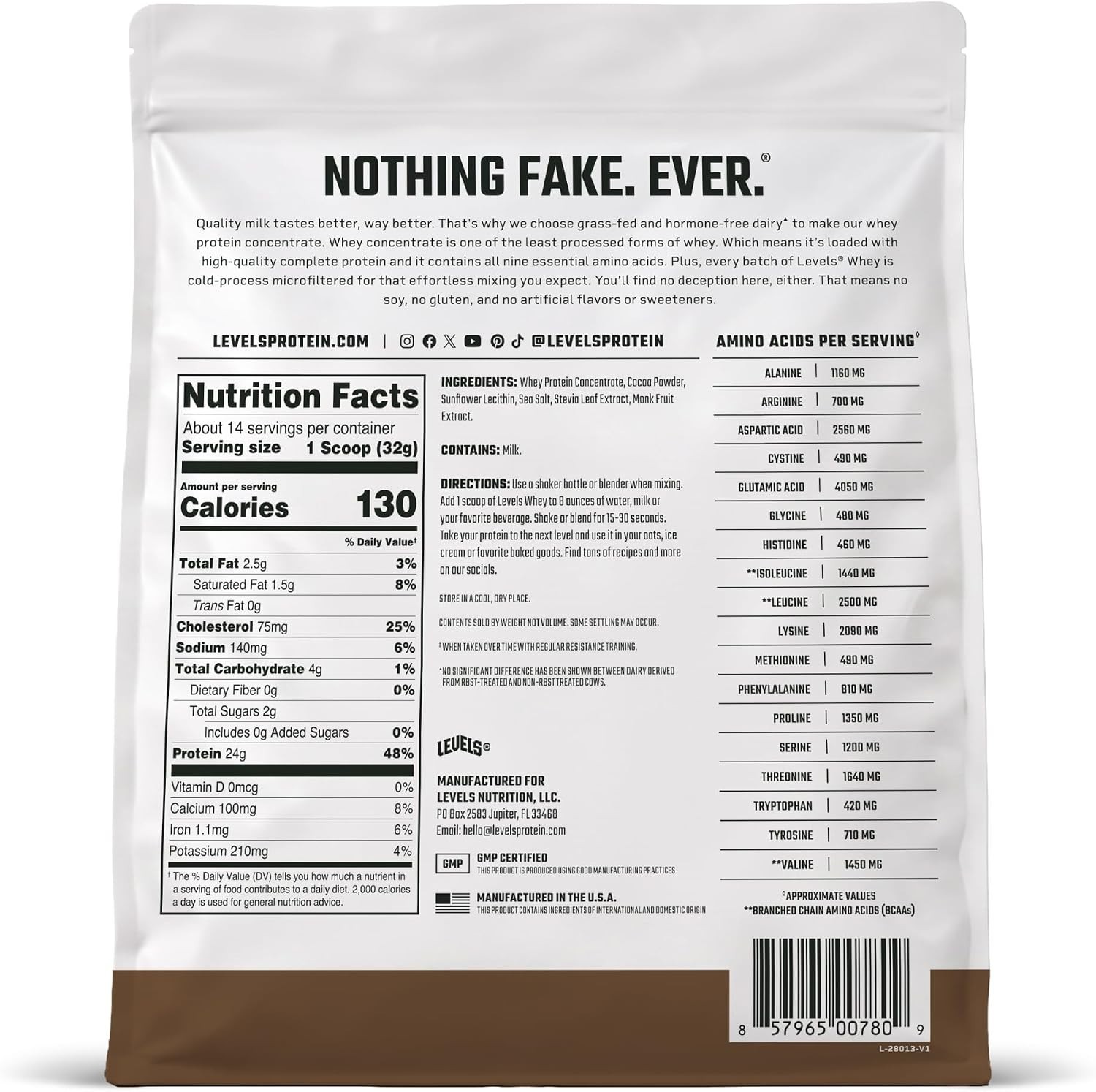 Levels Grass Fed Whey Protein Powder No Artificials 24G of Protein Double Cho…
