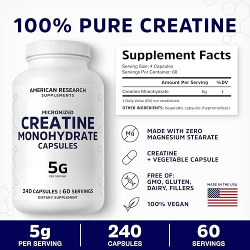 Creatine Monohydrate 5G Capsules 60 Servings Micronized
