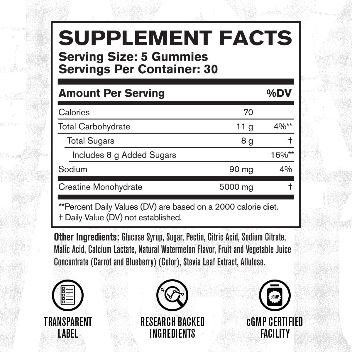 Creatine Monohydrate Gummies 5g Daily Dose (1g per Gummy) – Creatine Gummy fo…