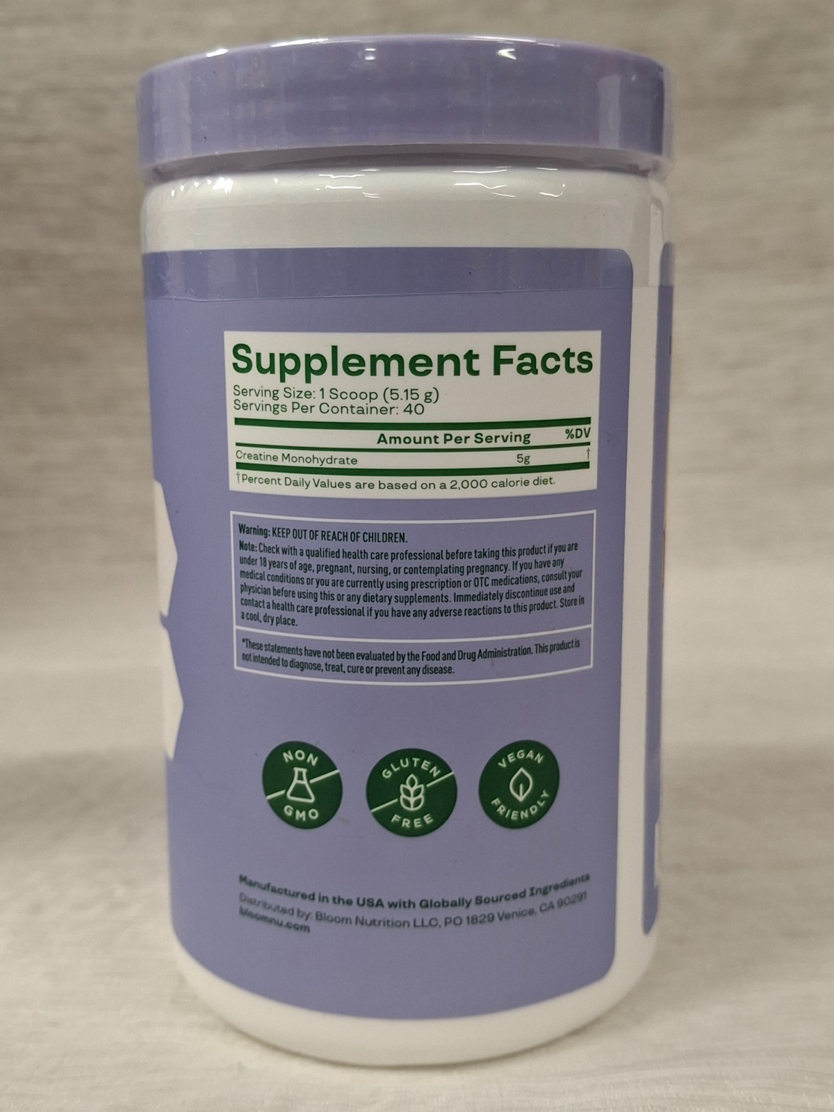 Bloom Nutrition Creatine Monohydrate Powder Unflavored 40 Servings 7.3 OZ NEW!!