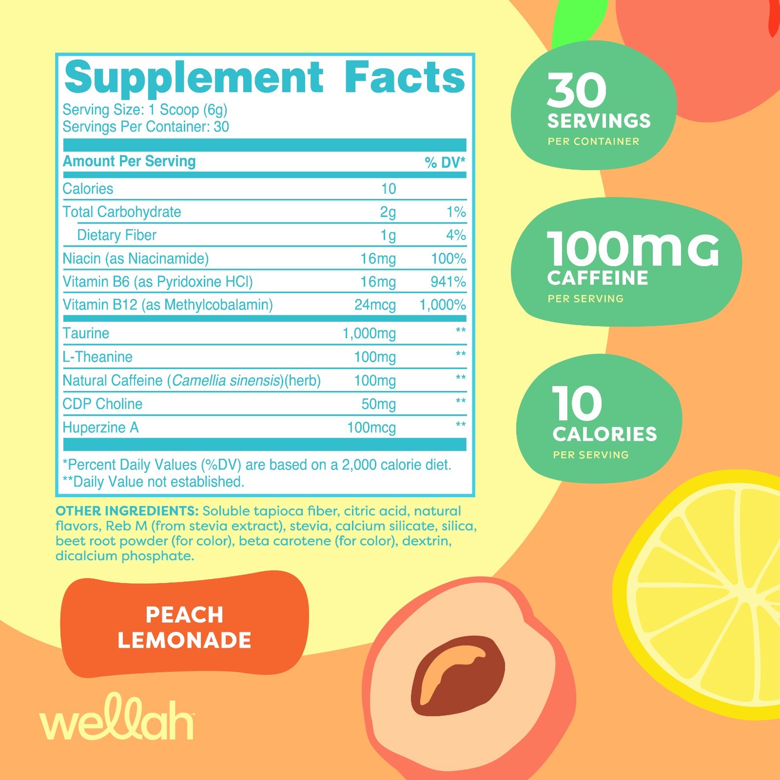 Wellah Perfect Pick-Me-Up (Peach Lemonade) 30 Servings