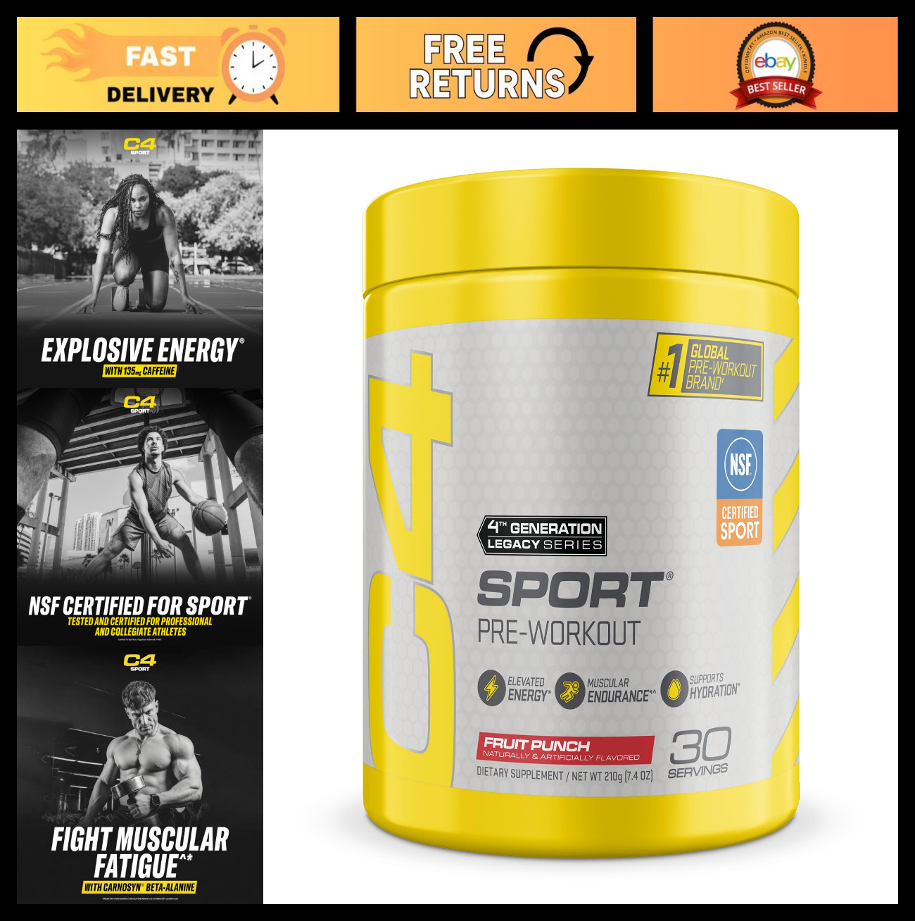 Pre Workout Powder Fruit Punch – NSF Certified, 30 Servings, Energy Boost, Fitne