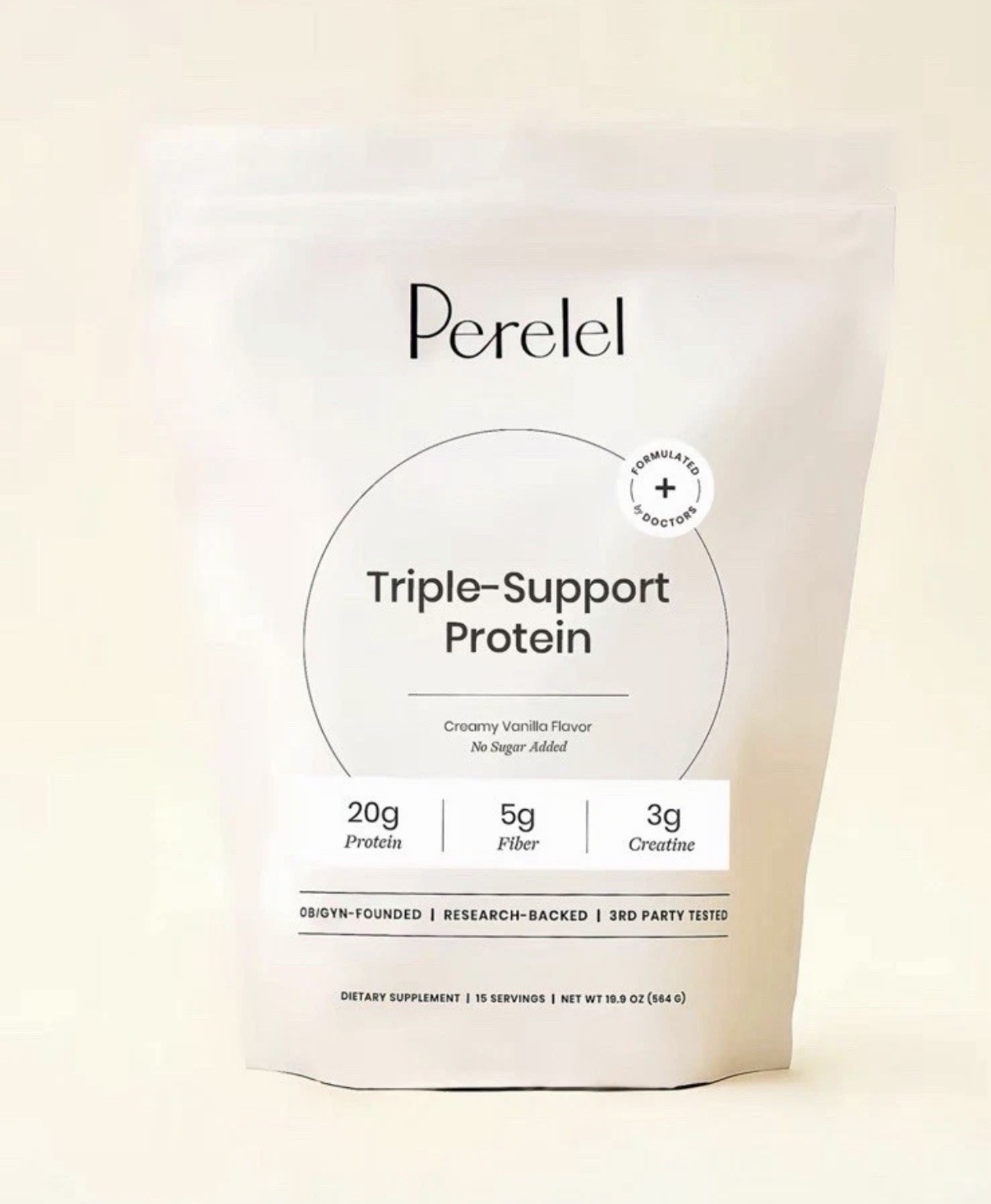 Perelel Triple-Support Protein Powder No Added Sugar Creamy Vanilla 19.9 oz