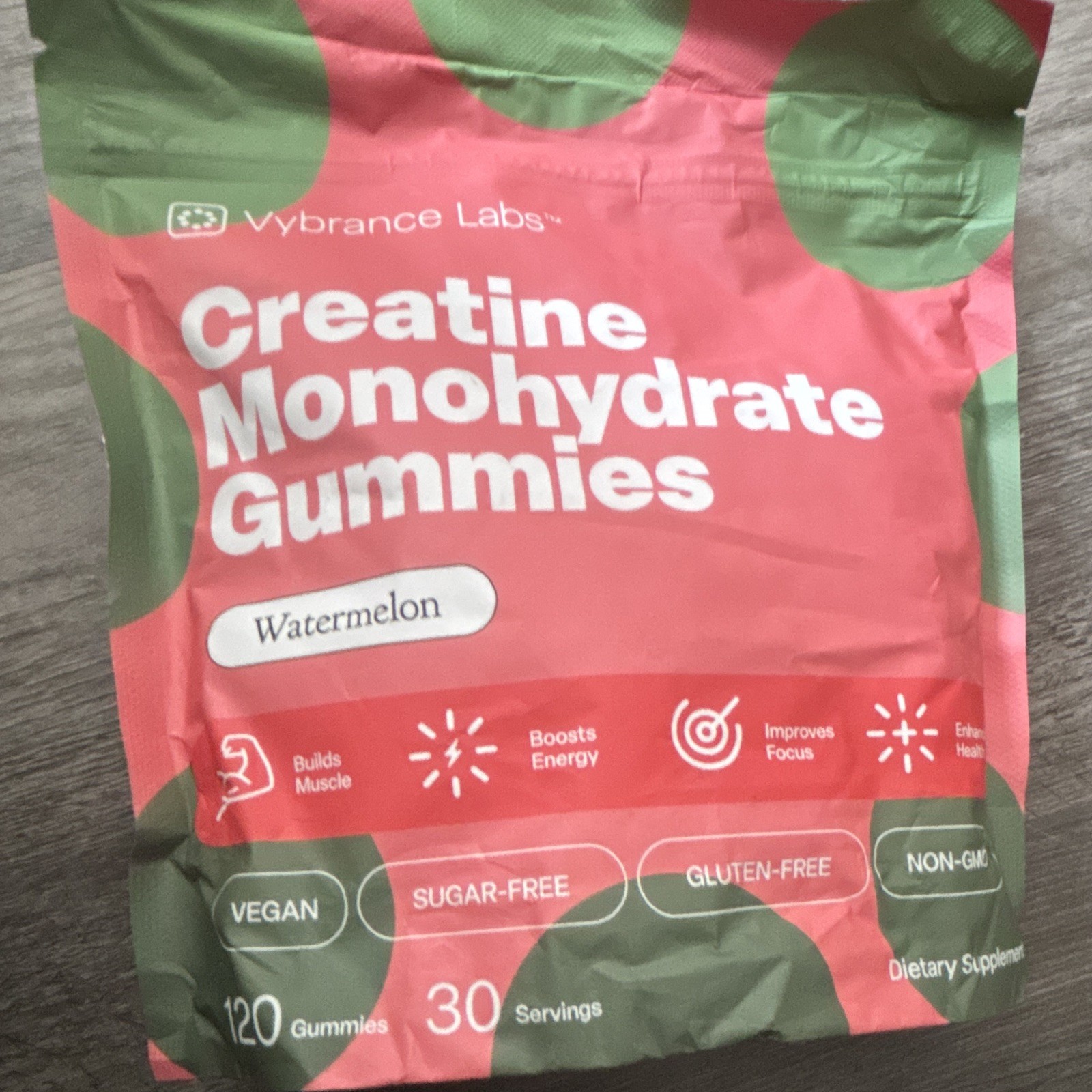 Vybrance Labs Creatine Monohydrate Gummies Watermelon 120ct 30 Serv Vegan