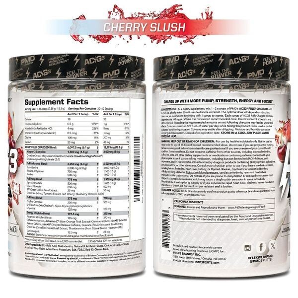 ACG3 Fully Charged – Pre Workout – Drink Mix- Cherry Slush (30-60 Servings)