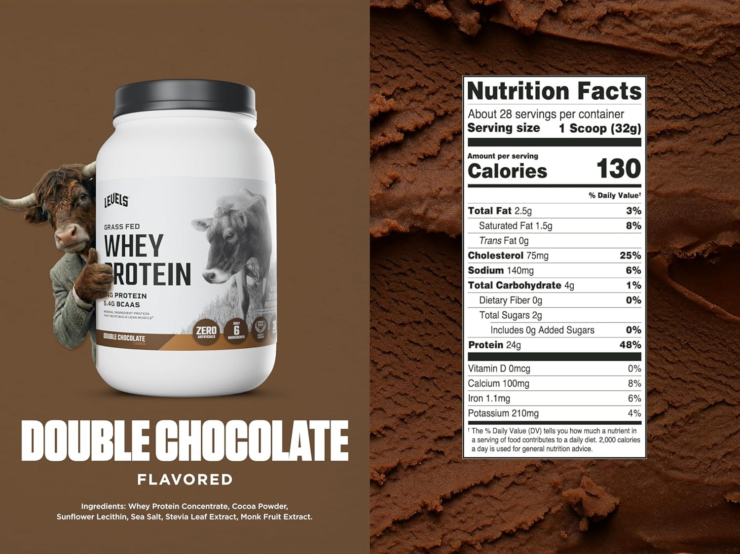 Levels Grass Fed Whey Protein Powder, No Artificials, 24G of Protein, Double …