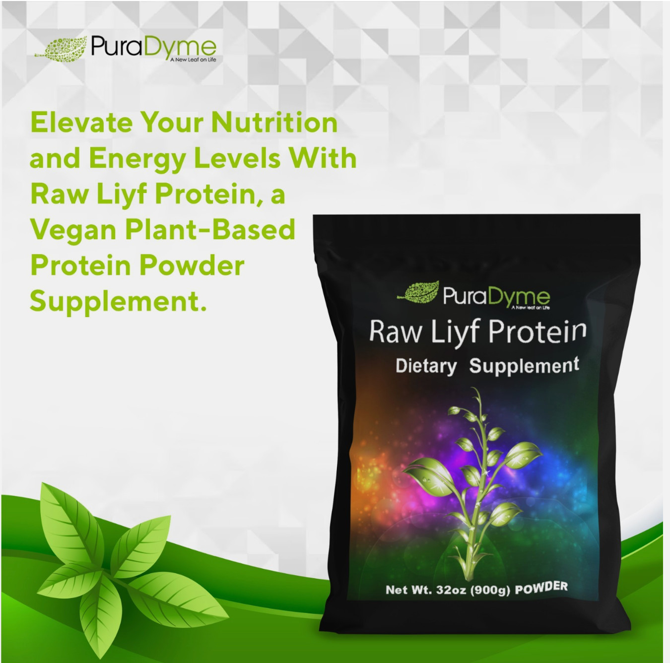 Puradyme Raw Liyf Protein Powder – Vegan Plant-Based | Enzyme Enhanced | 32oz