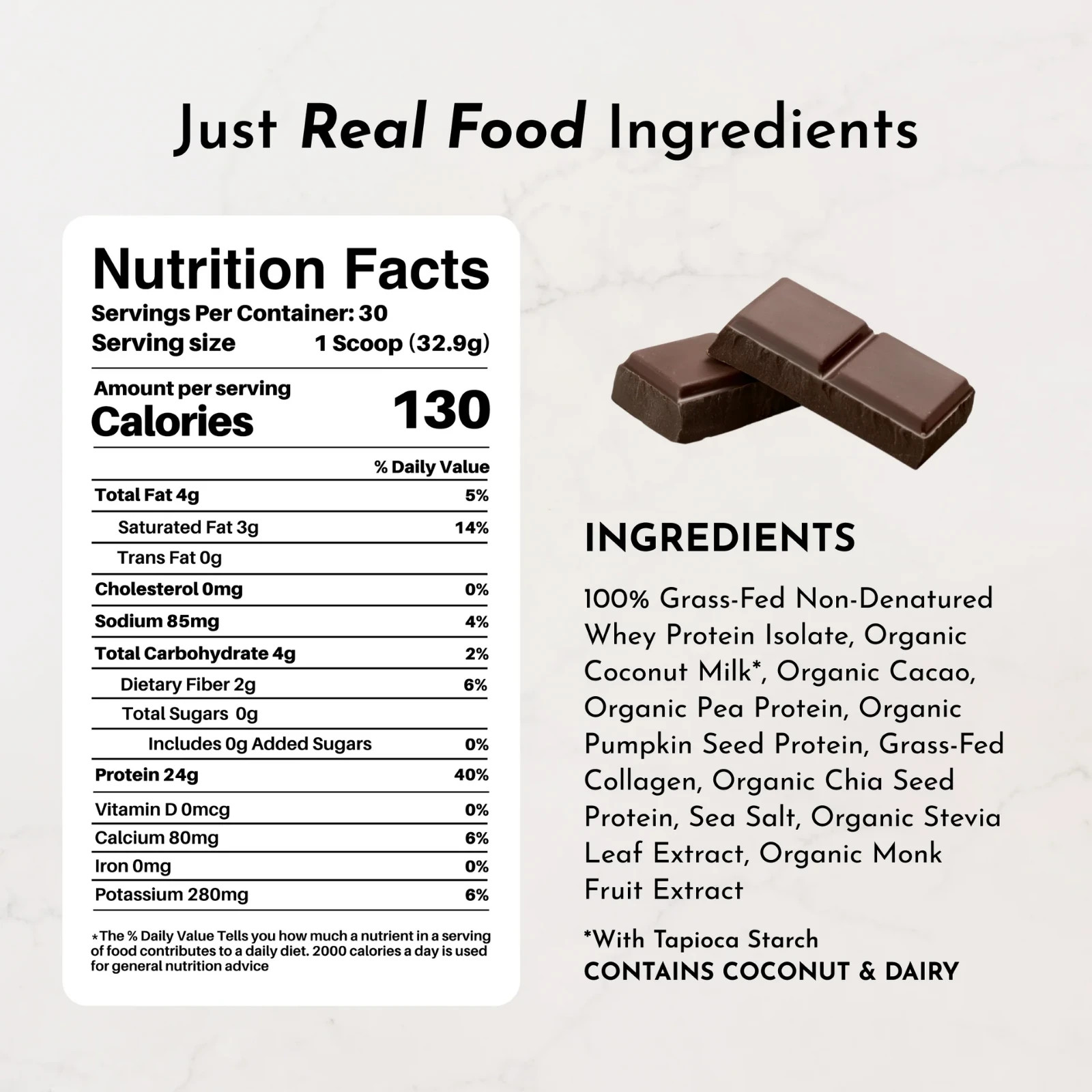 Just Ingredients Chocolate Protein Powder | Grass-Fed Whey Protein | Chocolate