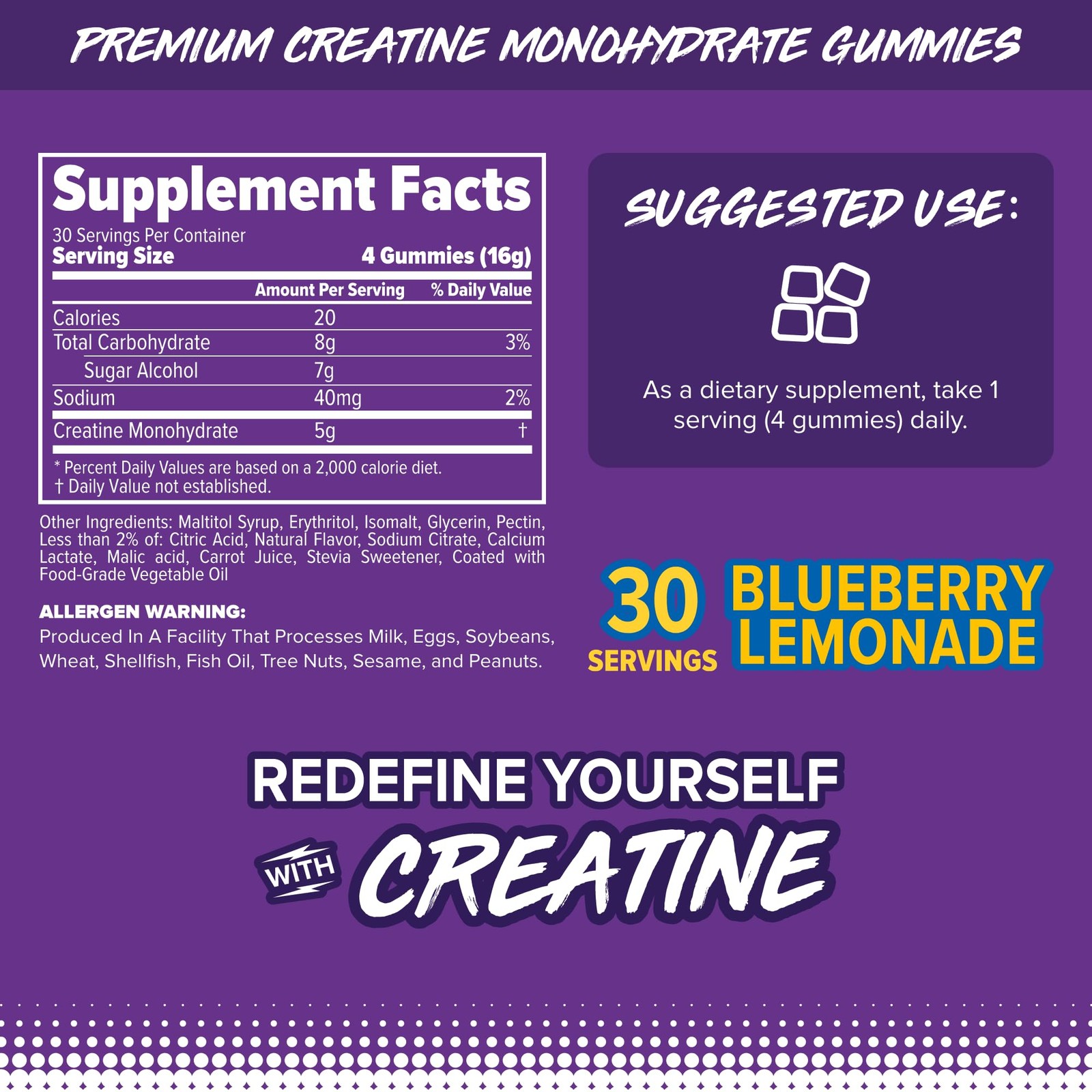 FINAFLEX Creatine Gummies 120 Gummies Blueberry Lemonade Flavor Promotes M…