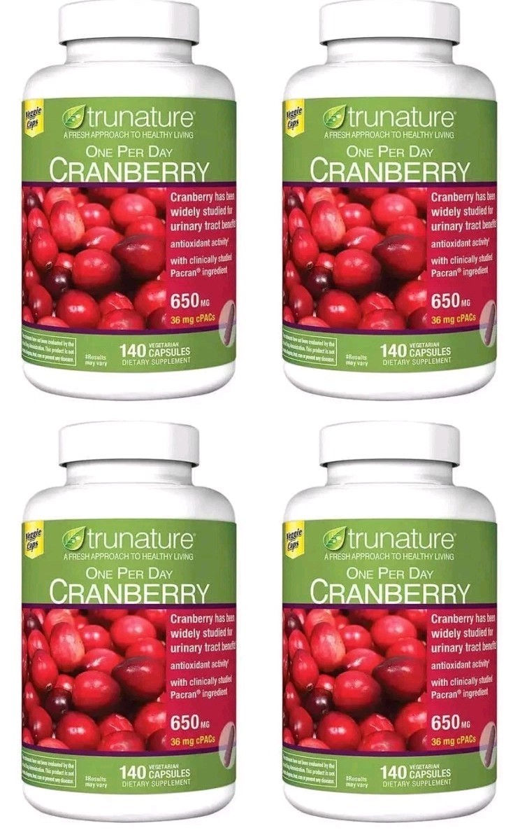 4 PACK – Trunature CRANBERRY 650mg, 140 Vegetarian Capsules one per day 12/2026