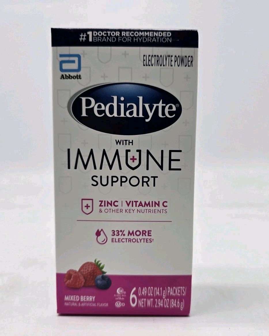 Pedialyte Electrolyte Drink Immune Support Mixed Berry Berry Powder 6Ct ex 12/25