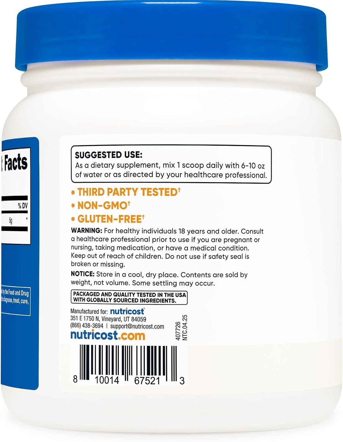 Pure L-Glutamine Powder 500g | Unflavored, Gluten-Free & GMO-Free