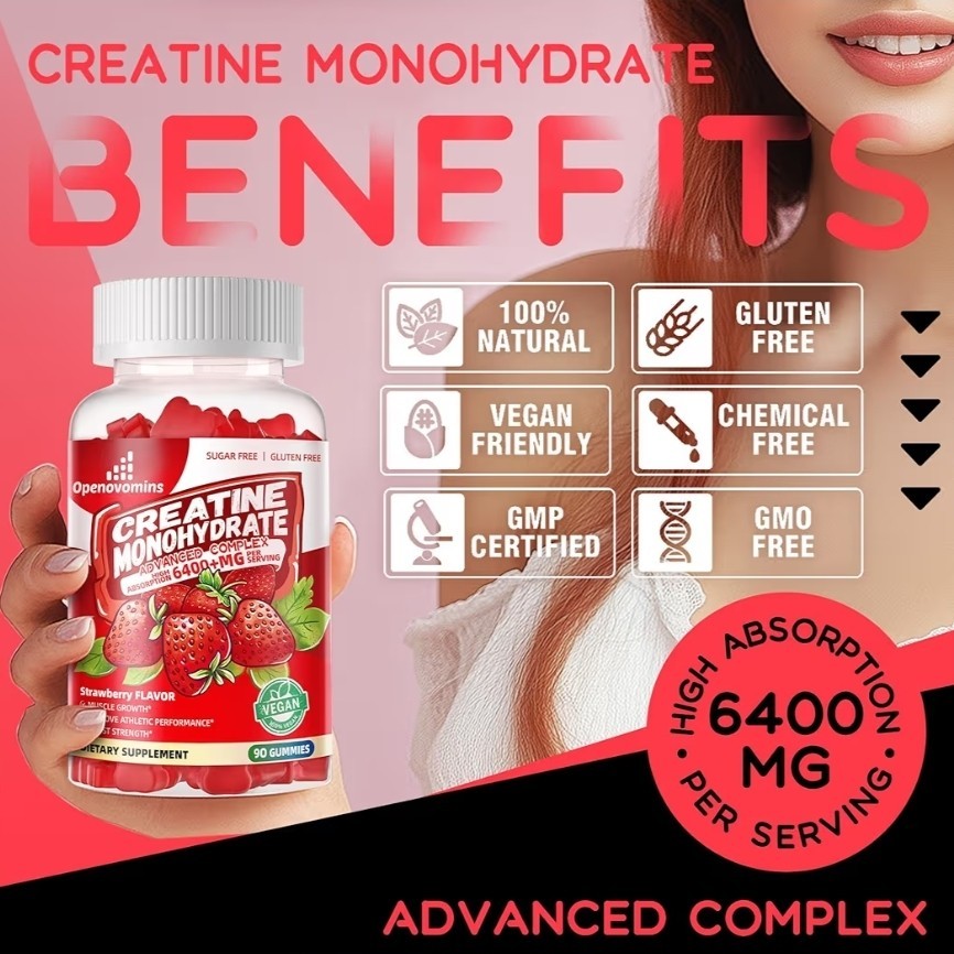 Creatine Monohydrate Gummies Complex, 90 Strawberry Gummies, Exp 11/26