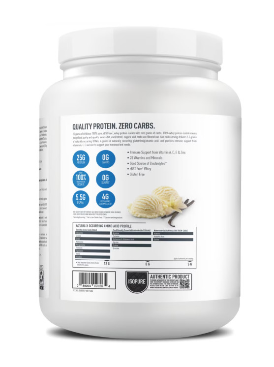 Isopure Zero Carb 100% Whey Protein Isolate Vanilla Protein Powder, 25g, 15 Serv
