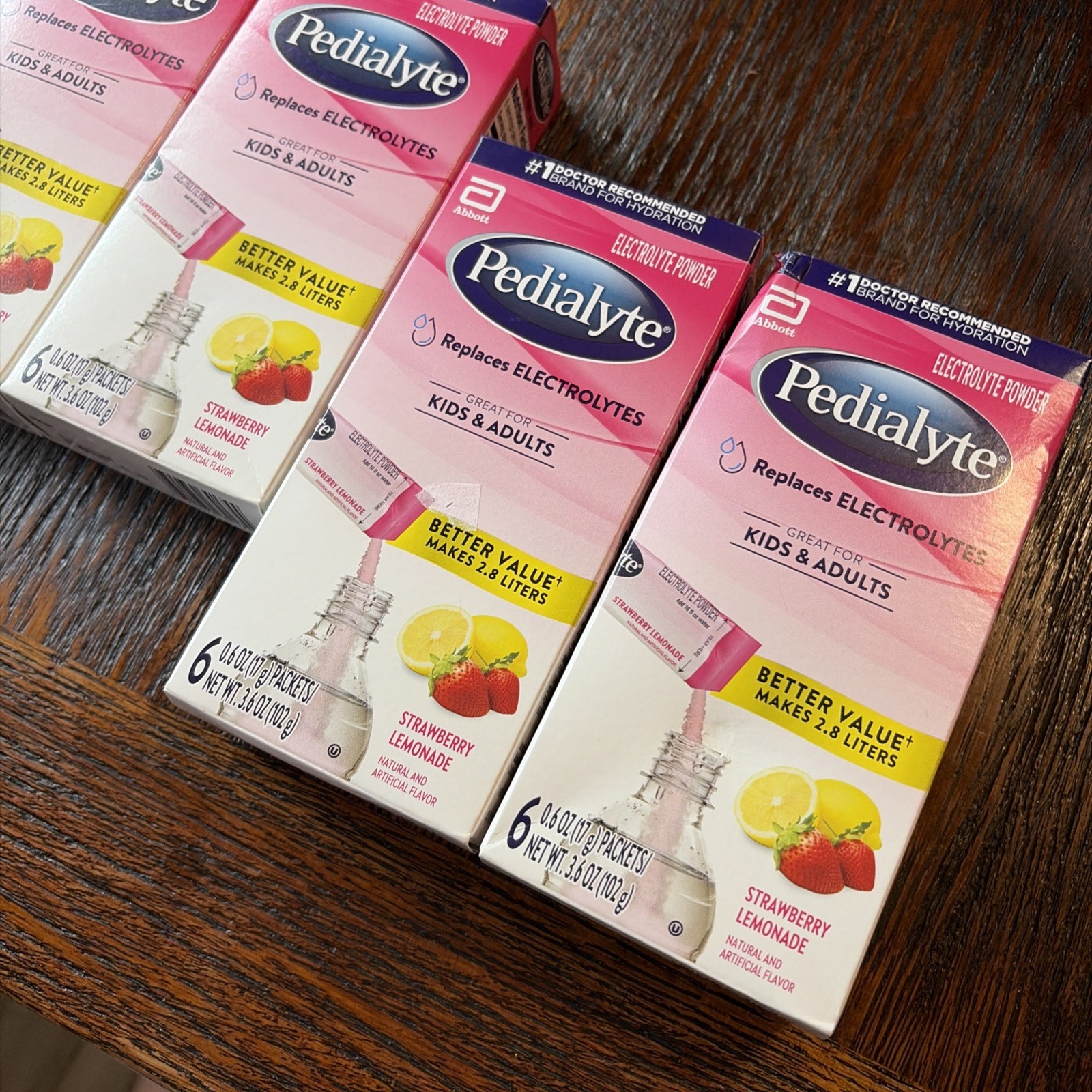 4 Pack – Pedialyte Electrolyte Powder Strawberry Lemonade Hydration – 24 Packs