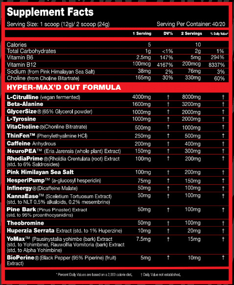PERFORMAX LABS HYPERMAX’D OUT Full Dose Pre-Workout Focus Energy 40/20 Servings