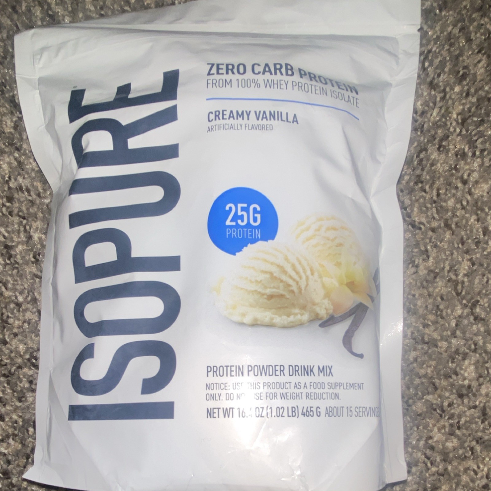 Isopure Zero Carb Whey Protein Isolate Powder Creamy Vanilla 16.4 oz 15 Serv
