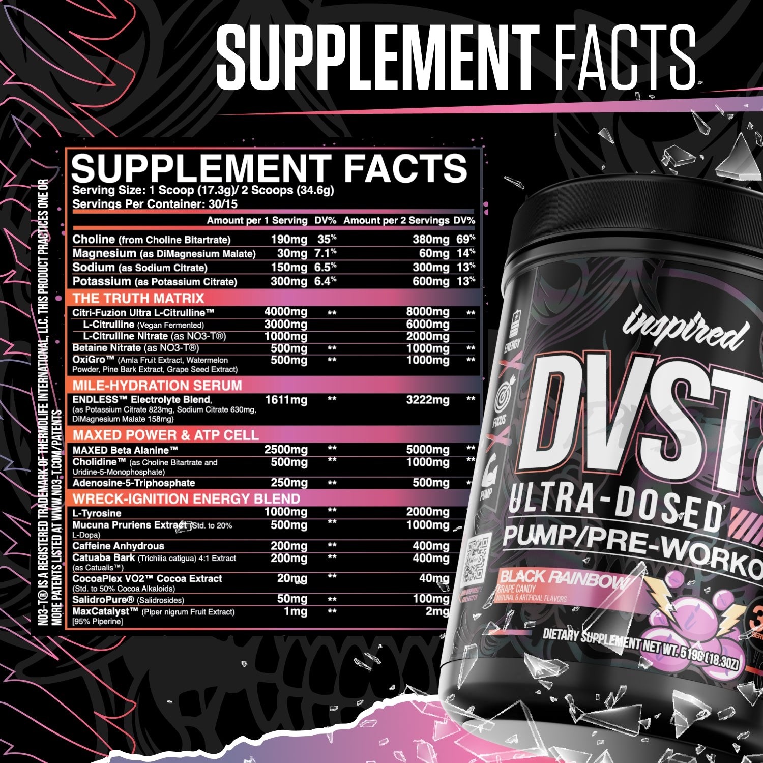 DVST8 ULTRA-DOSED PUMP/PRE-WORKOUT FORMULA Inspired Nutra Black Rainbow