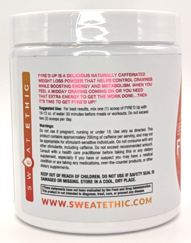Sweat Ethic FYRE’D UP Energy & Appetite Suppressant, 30 Servings, Exp. 8/27
