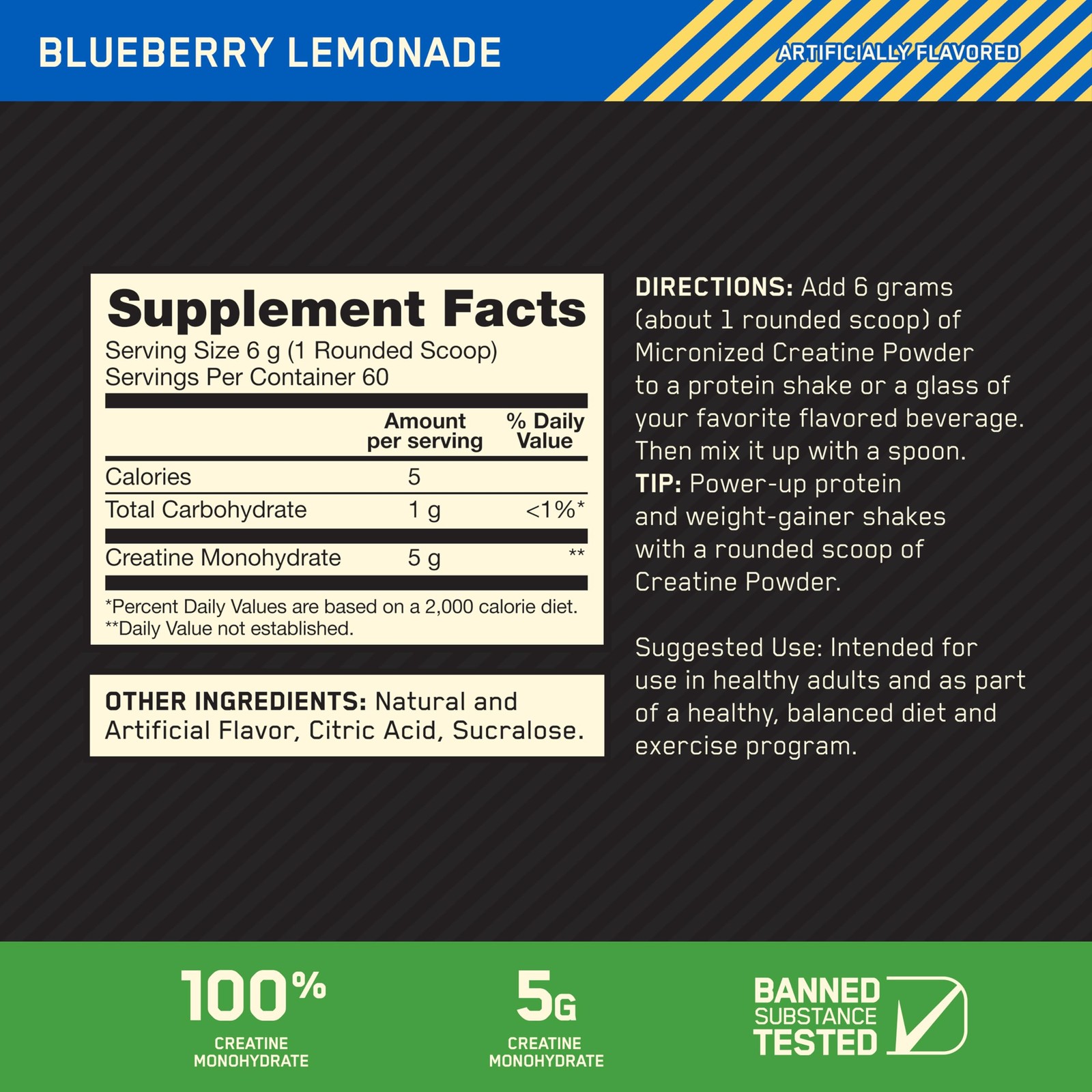 Optimum Nutrition Creatine Blueberry Lemonade 60 Servings