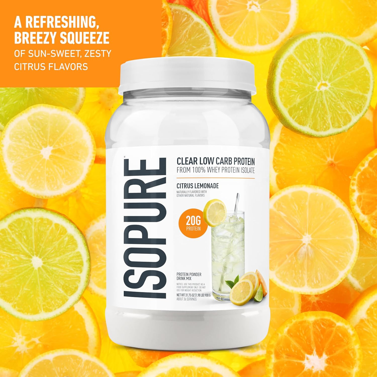 Clear Whey Isolate Protein Powder, Lactose Free, Gluten Free, Naturally Flavored