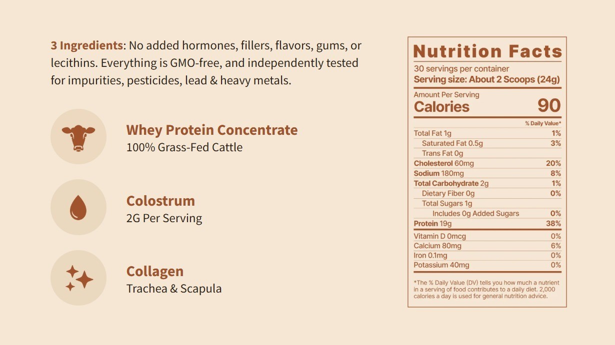 HEART & SOIL Animal based protein-100% Grass-Fed  Whey with Collagen & Colostrum