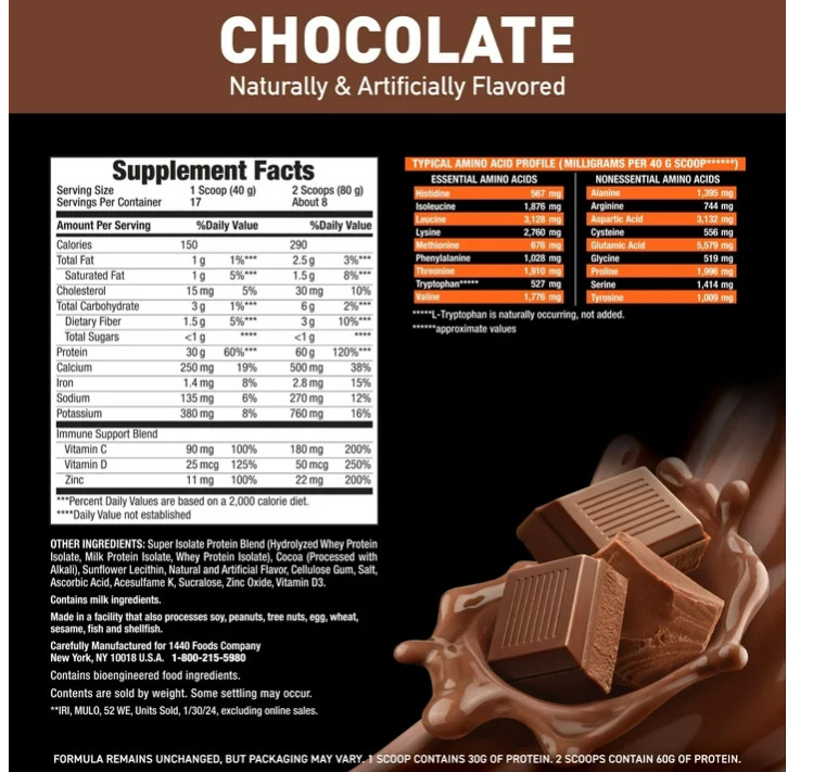 Body Fortress Super Advanced Whey Isolate Chocolate 1.5lb 60g Protein
