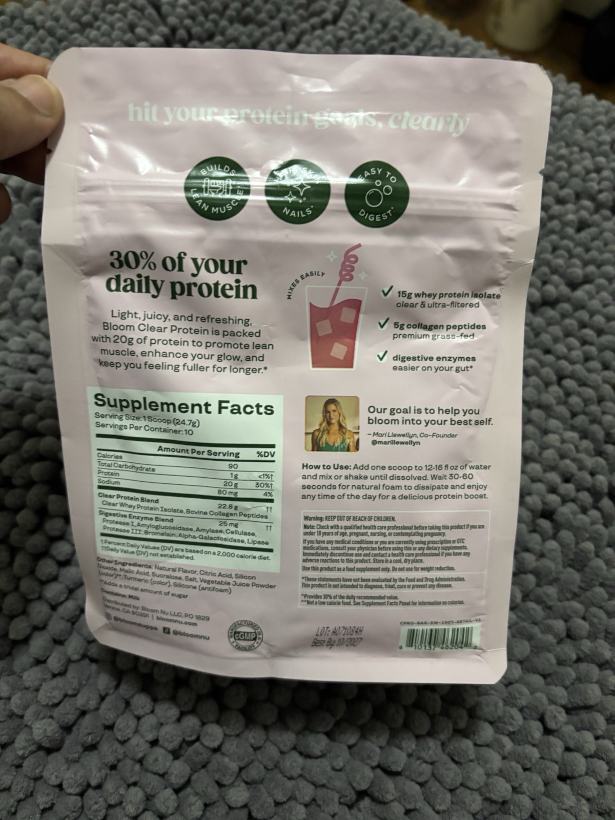 Bloom Clear Whey Protein Isolate Powder Strawberry Watermelon 20g 8.71oz