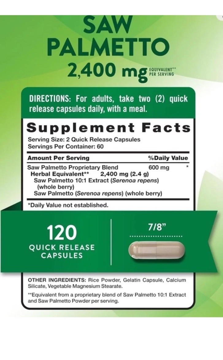 2 Pack Saw Palmetto Extract High Strength 2400 MG 120 Capsules For Prostate, UTI