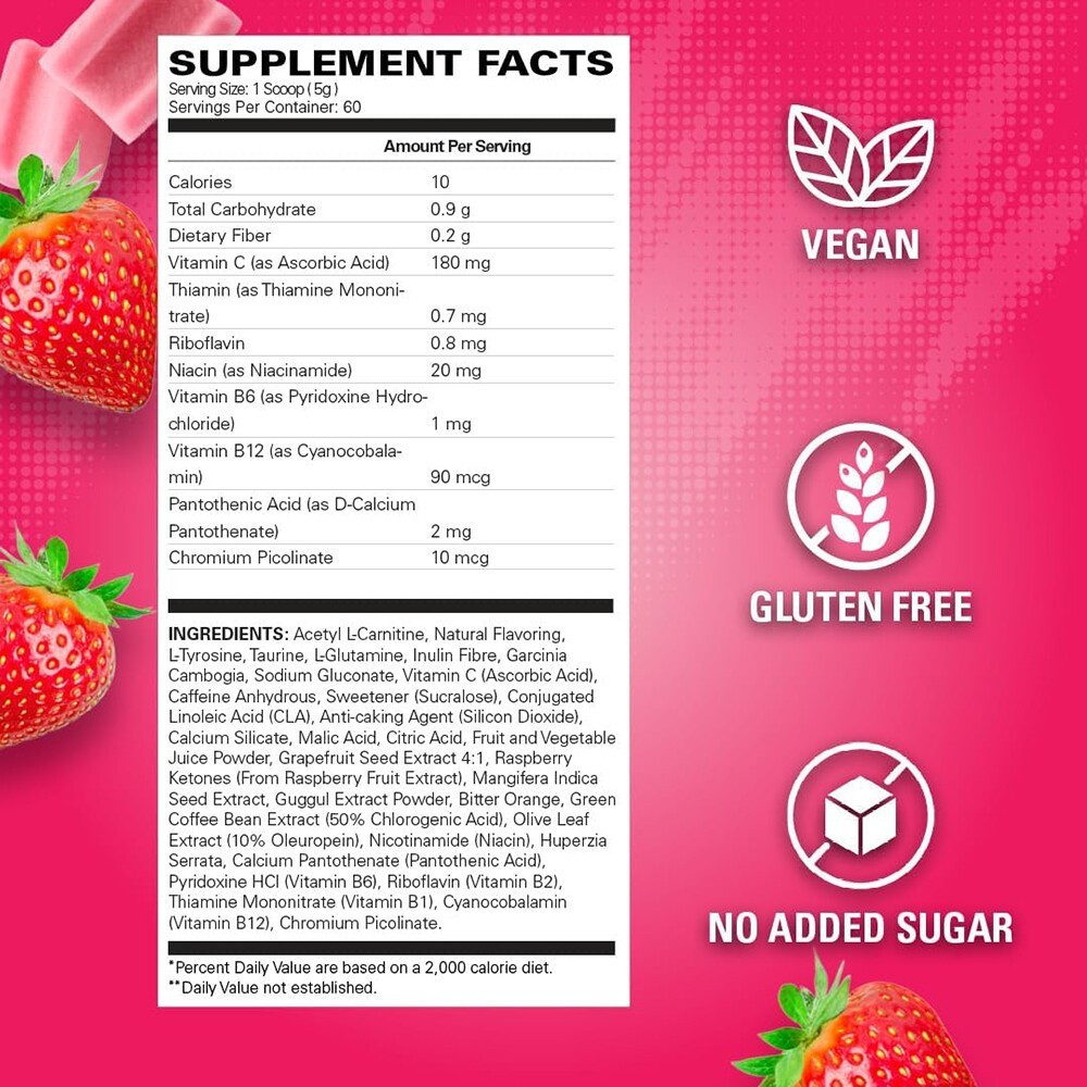 Servings Fat Burner Blast, Powder 60 Thermogenic – Cosmic Pre-Workout Strawberry