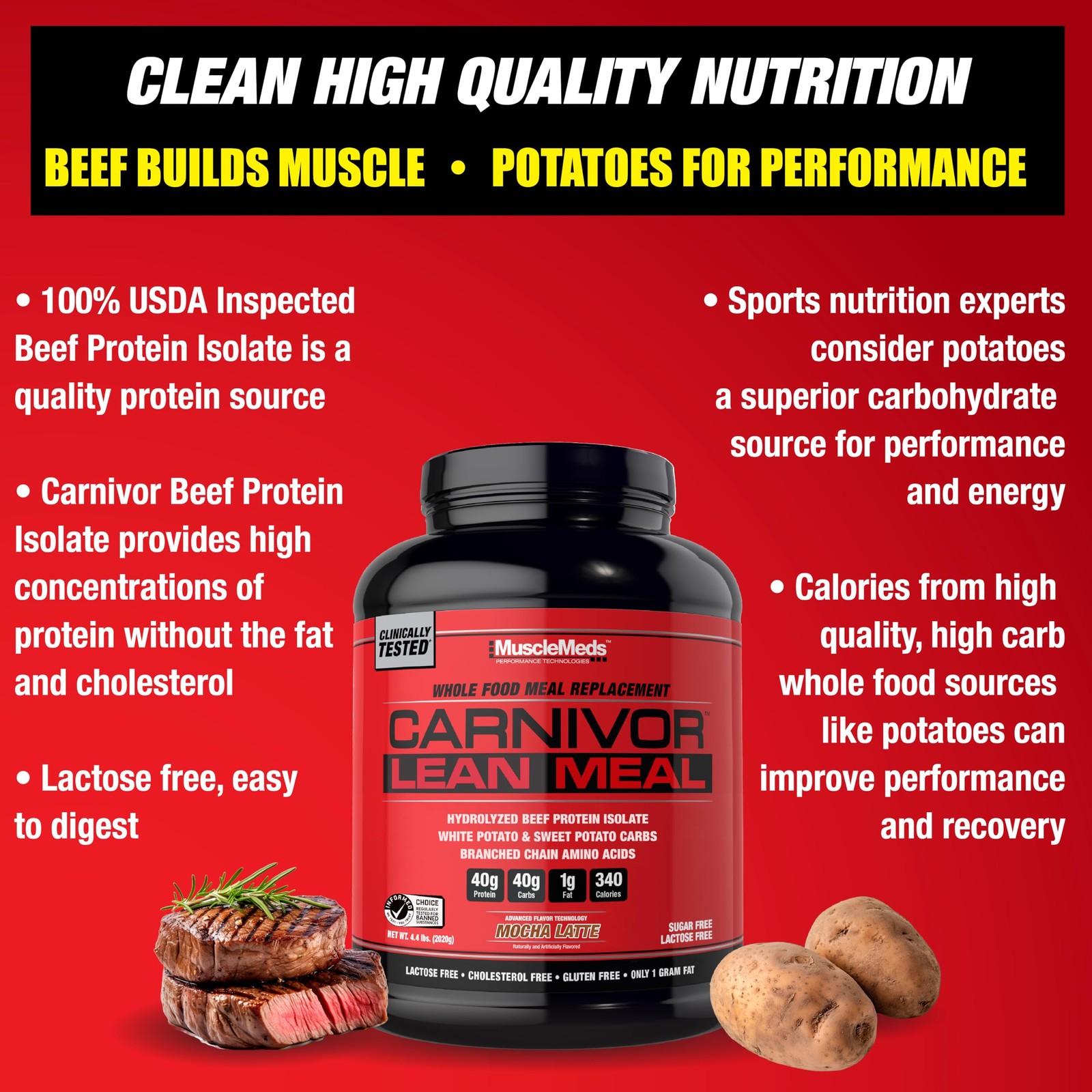 Musclemeds Carnivor Lean Meal Whole Food Meal Replacement Shake Mre Beef