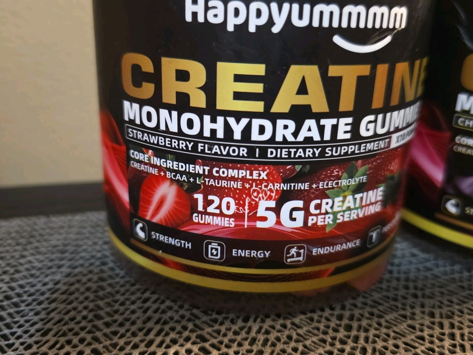 Happyummmm Creatine Monohydrate Gummies, 2 Pack, 1 Stawberry, 1 Cherry