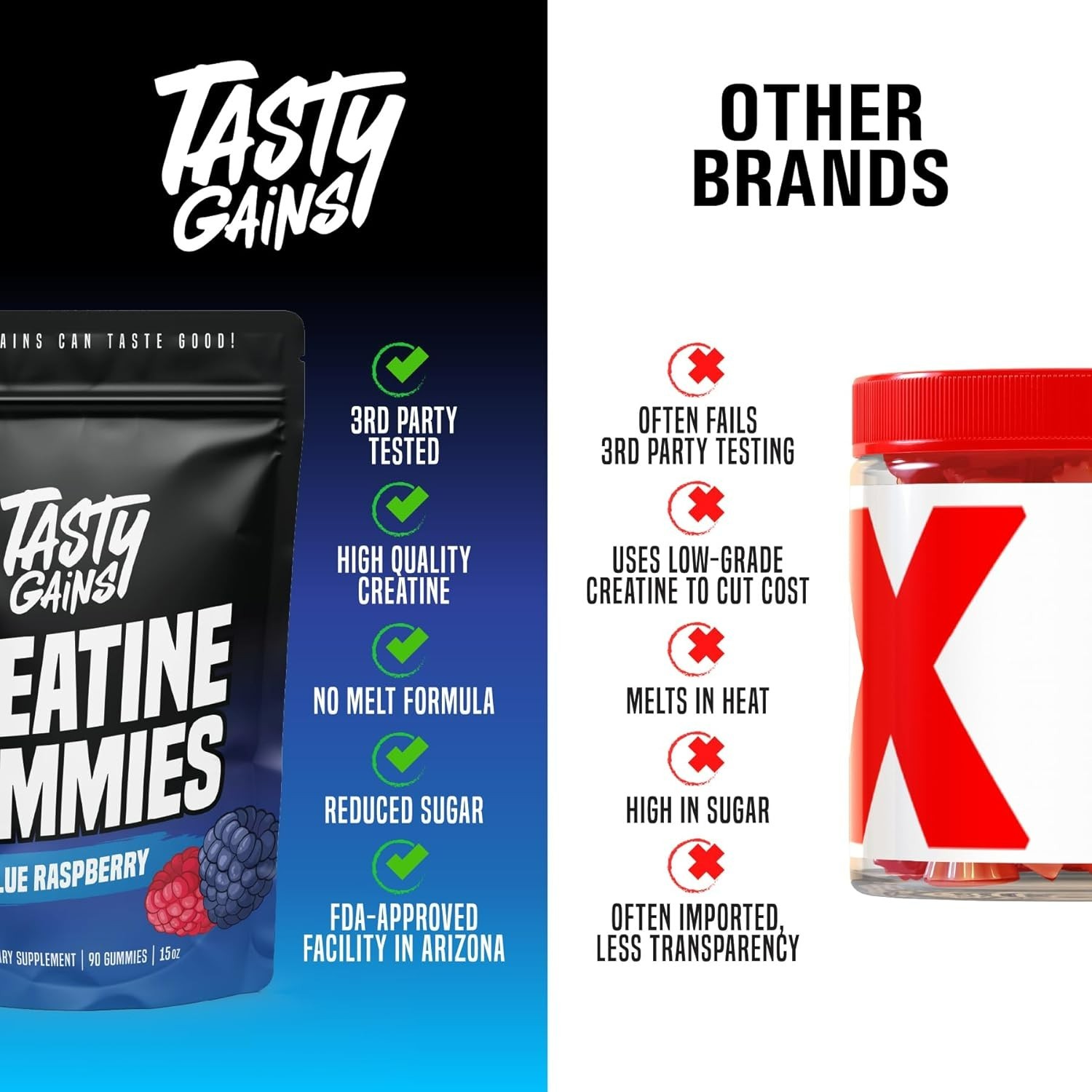 TASTY GAINS Creatine 90 Gummies – 90g of Creatine Monohydrate Blue Raspberry