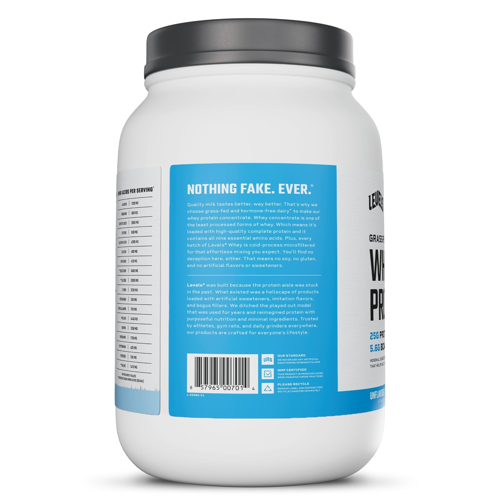Levels Grass Fed Whey Protein Powder, No Artificials, 25G of Protein, Unflavo…