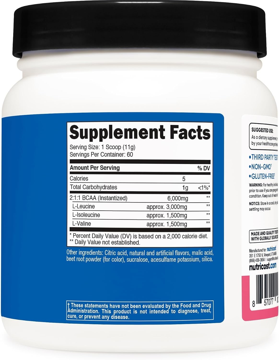Nutricost BCAA 2:1:1 Powder (Raspberry Lemonade) 60 Servings – 6G Per Serving