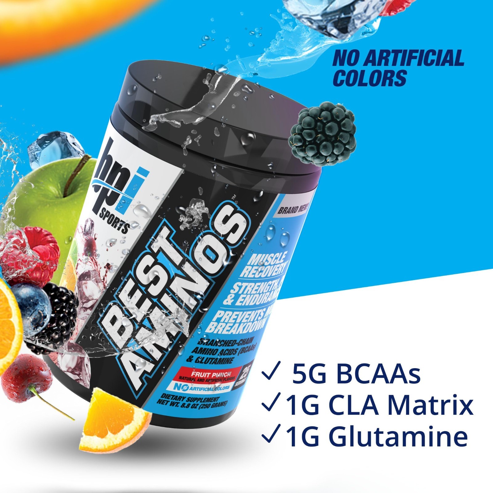 BCAA Amino Acid Powder for Post Workout Recovery & Hydration – Fruit Punch, 25 S