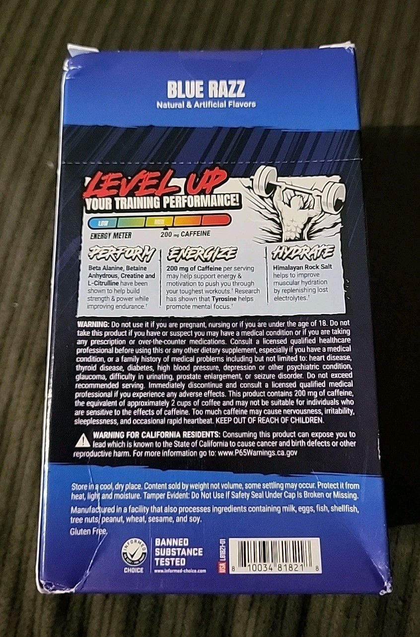 Prosupps Hyde Sustained Energy Pre-Workout Blue Razz (12 Sticks) ~EXP: 7/26