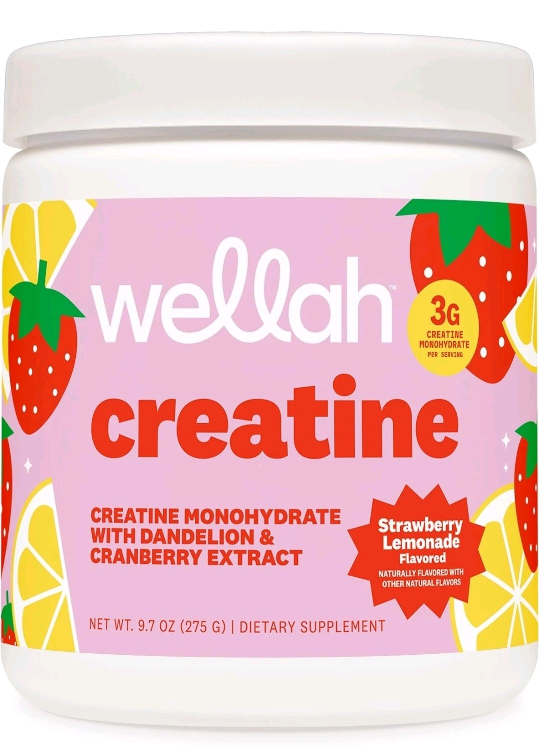 Wellah Creatine for Women 50 Servings, Strawberry Lemonade – Creatine