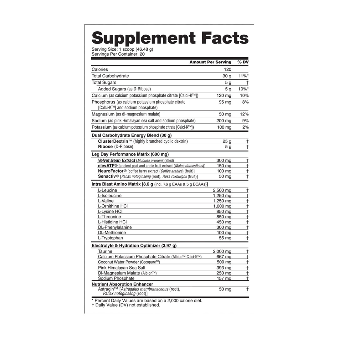 NutraBio – INTRA CARB LEG DAY Powder, Enhance Muscle Growth, Strength-20 Serving