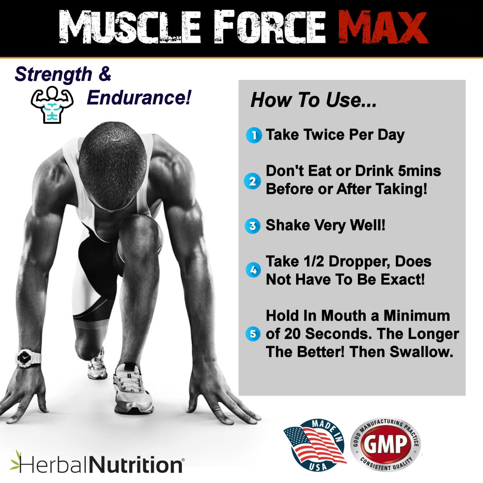 Body Building Supplement Muscle Force Max 2 Bottle Pack 175mg Growth Formula