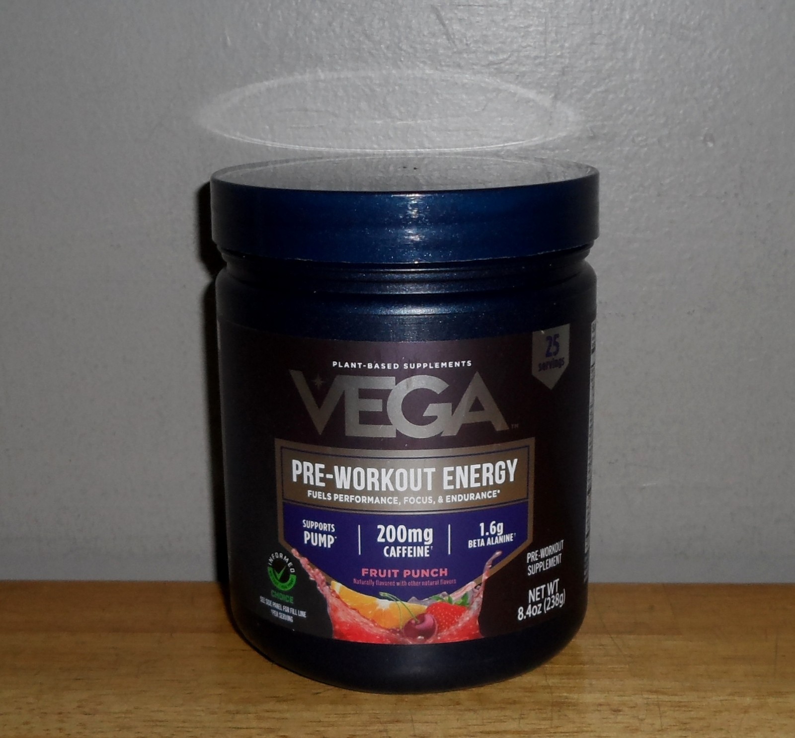Vega Blue Fruit Punch Pre-Workout Energy Supplement 8.4 Oz. Powder 01/2027 *NEW*